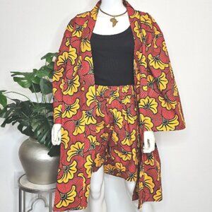 Ankara Print Kimono Duster Set – Wide Leg Shorts, Top, Belt & Headwrap
